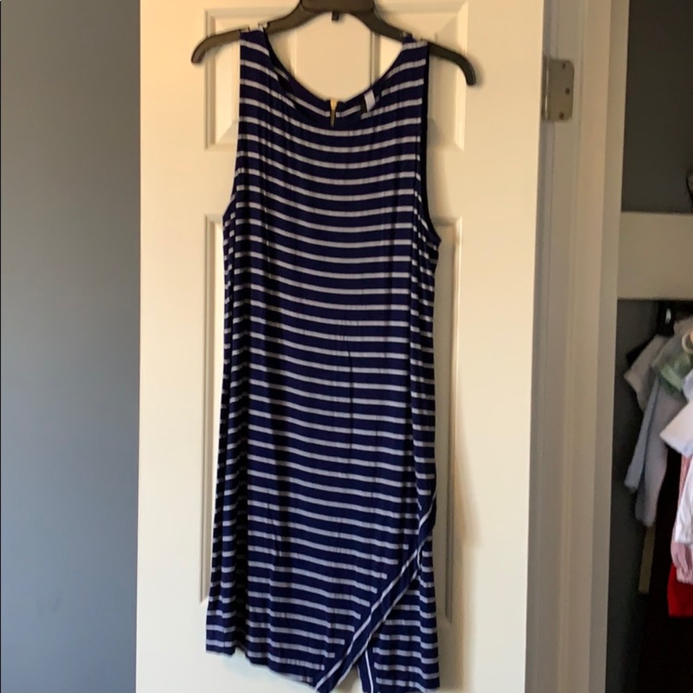 Blue and white striped dress.